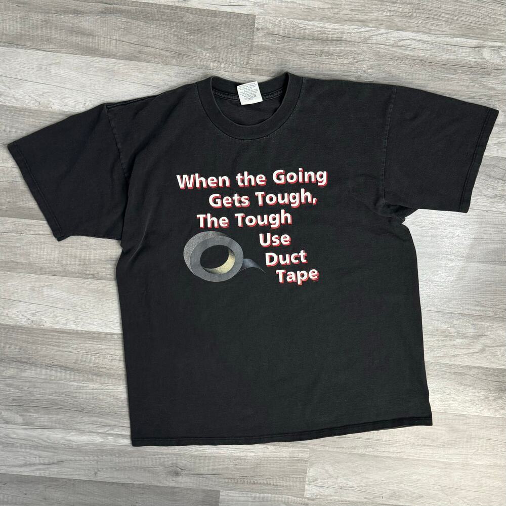 Vintage 90s Duct Tape Funny Promo Tee Shirt  Black Gildan Heavy Weight Size XL